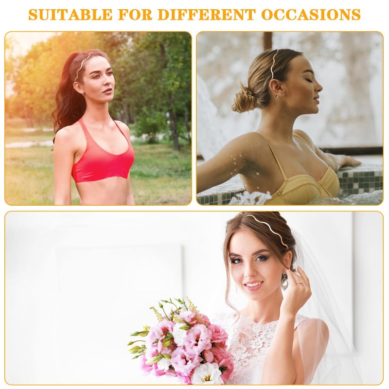 Tyqour 2Pcs Gold Headbands for Women Thin Metal Hair Band Retro Big Wavy Headband Hair Styling Accessories for Women Teen Girls Bridal Wedding - Image 3